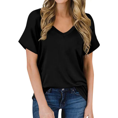 Anna - Schlichtes T-Shirt mit V-Ausschnitt-Leyna Moda