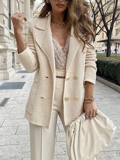 Blazer - Lang - Tailliert - Zweireihig Zweireihiger Blazer - Damenbekleidung-Leyna Moda