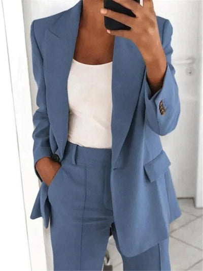 Blazer Set - Klassisch - Zweiteilig - Damenbekleidung - Büro-Outfits-Leyna Moda