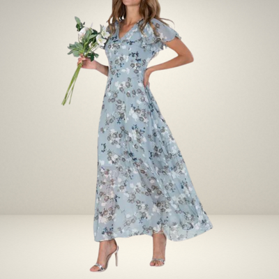 Blumiges Kleid - Fließend - Kurze Ärmel - Maxikleid - Sommerkleid-Leyna Moda