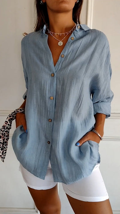 Bluse | Lange Ärmel | Lockere Passform | Button-Up Bluse | Damenbekleidung-Leyna Moda