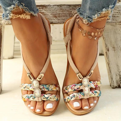 Boho Sandalen - Slip On - Elastische Riemen - Flache Sandalen - Sommerschuhe-Leyna Moda