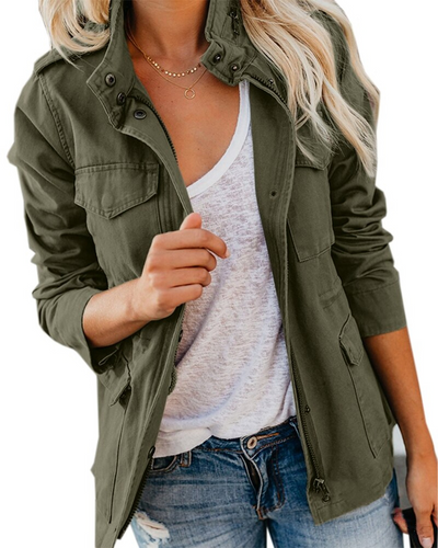 Cargo-Jacke – Taschen – Reißverschluss – Kurzjacke – Damenjacke-Leyna Moda