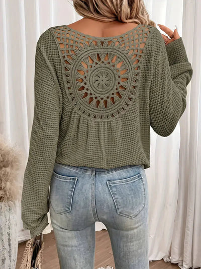 Damen Pullover | Lose Passform | V-Ausschnitt | Lange Ärmel | Boho Bluse-Leyna Moda