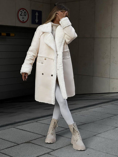 Damen-Wintermantel – lang – mit Fell gefüttert – Suedette-Mantel – Kunstpelzmantel-Leyna Moda