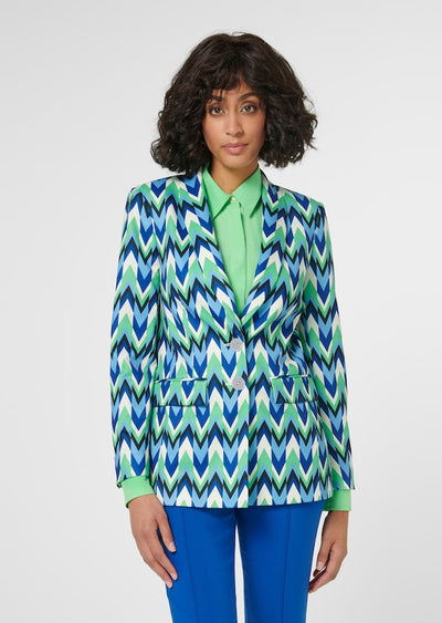 Damenblazer – bedruckt – V-Ausschnitt – einreihiger Blazer – Damenjacke-Leyna Moda