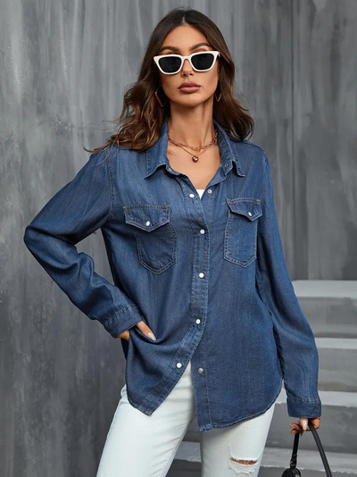 Denim Bluse - Button Down - Lange Ärmel - Damen Shirt - Loose Fit-Leyna Moda