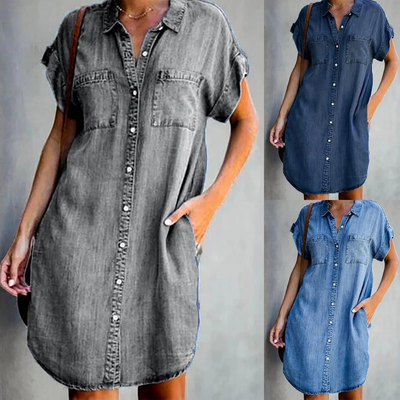 Denim-Kleid | Button Up | Mini | Shirt Kleid | Sommerkleid-Leyna Moda