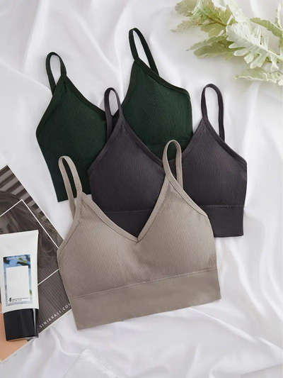 Diantha BH Set | 3teiliges geripptes kabelloses Bralette Set-Leyna Moda