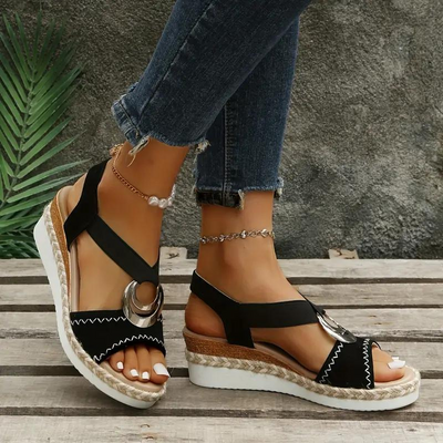 Espadrille-Sandalen, Plateau, elastischer Riemen, Keilsandalen, Schuhe für den Sommer-Leyna Moda