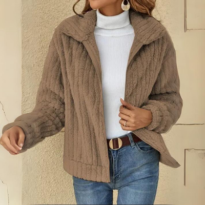 Fleecejacke – Damen-Kunstpelz-Strickjacke mit Reißverschluss für den Winter-Leyna Moda