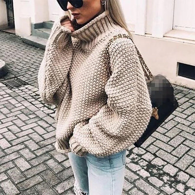 Klobiger Pullover | Rollkragenpullover | Lose Passform | Strickpullover | Damenpullover-Leyna Moda