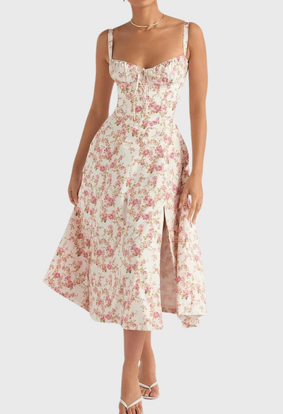 Korsagenkleid – ärmellos – geschlitzt – Midi-Kleid – Sommerkleid-Leyna Moda