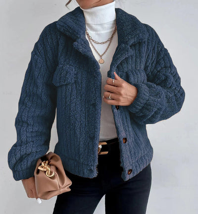 Kunstpelzjacke | Kurz | Mit Knöpfen | Flauschige Jacke | Damenjacken-Leyna Moda