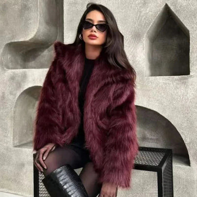 Kunstpelzjacke – Kurze flauschige Kunstpelzjacke für Damen-Leyna Moda