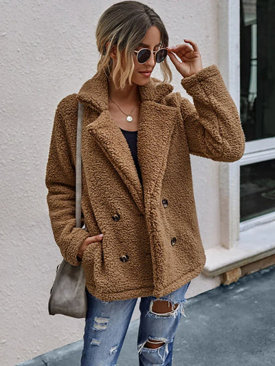 Kunstpelzjacke – Zweireiher – Kurz – Teddyjacke – Winterjacke für Damen-Leyna Moda