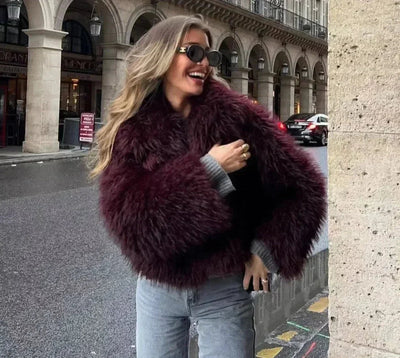 Kunstpelzjacke – kurz – flauschig – Mantel mit Kunstpelz – Pelzjacken für Damen-Leyna Moda