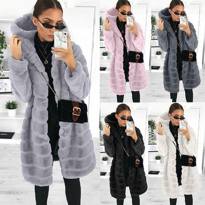 Kunstpelzmantel | Mit Kapuze | Mittellang | Flauschiger Kunstpelzmantel | Winterjacke für Damen-Leyna Moda