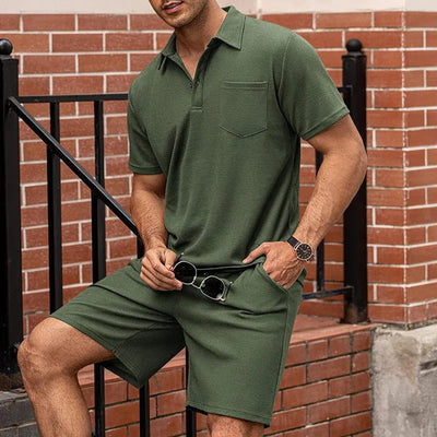 Kurze Hose Set - Kurzarm - Polo - Zweiteiliges Set - Sommerkleidung für Männer-Leyna Moda