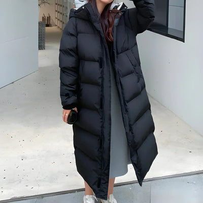 Langer Puffer Mantel | Warm | Mit Kapuze | Daunenmäntel | Langer Wintermantel für Damen-Leyna Moda