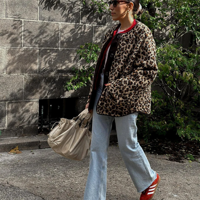 Leopardenjacke | Oversize | Herbst | Teddyjacke | Damenjacke-Leyna Moda
