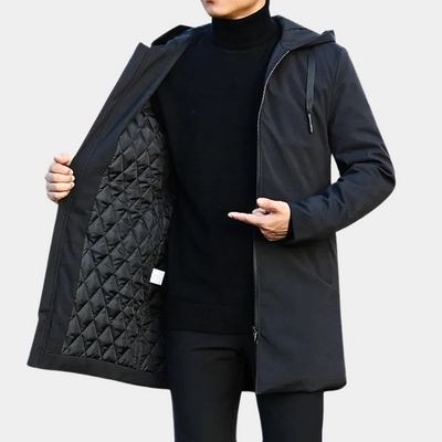 Long Coat – Winterjacke für Herren mit Kapuze, winddicht, wattiert-Leyna Moda