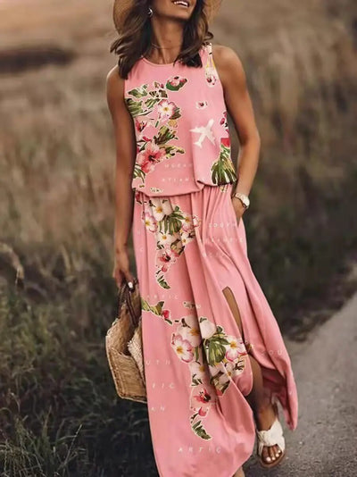 Maxi-Sonnenkleid | Floral | Schlitz | Maxi Kleid | Sommerkleid-Leyna Moda