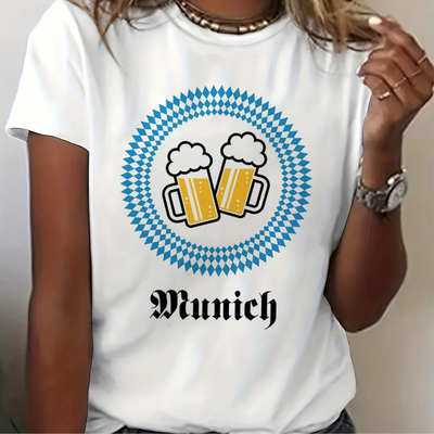 Oktoberfest-T-Shirt – Damen-Kurzarmshirt mit Rundhalsausschnitt Oktoberfest-Shirts-Leyna Moda