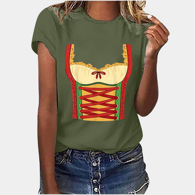 Oktoberfest-T-Shirt – Kurzarm – Dirndl-Print – Oktoberfest-Shirts – Damenbekleidung-Leyna Moda