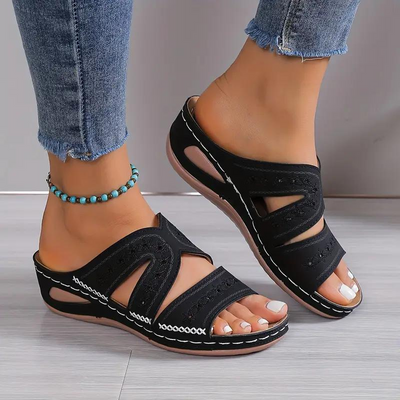 Orthopädische Schuhe - Slip-On -Open Toe - Keilsandalen - Damen Sandalen-Leyna Moda