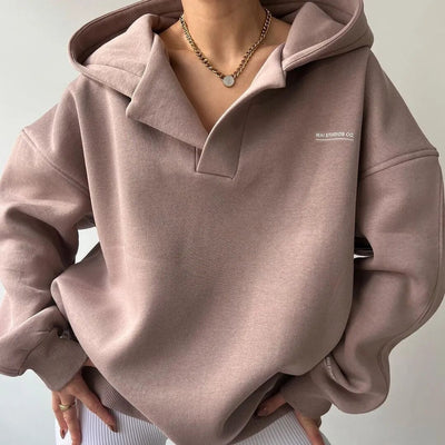 Oversize-Kapuzenpullover | Warm | V-Ausschnitt | Kapuzenpullover | Damen-Kapuzenpullover-Leyna Moda