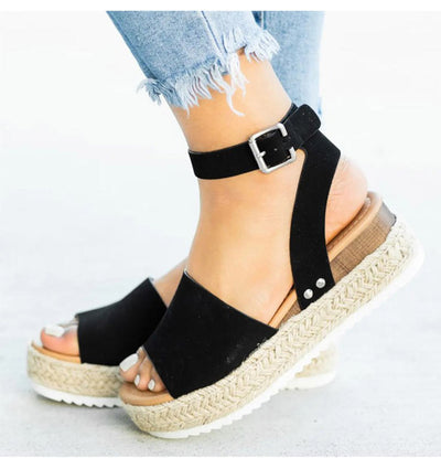 Plateau Sandalen - Damen Knöchelriemen Espadrille Schuhe für den Sommer-Leyna Moda