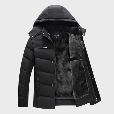 Puffer Jacke mit Kapuze und Fleecefutter für Herren für den Winter-Leyna Moda