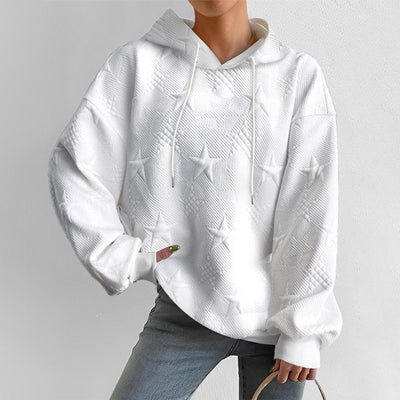 Pullover Hoodie - Start Print - Weiß - Oversized Hoodie - Damen Pullover-Leyna Moda