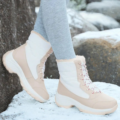 Schneestiefel - Schnürstiefel - Fell gefüttert - Stiefeletten - Winterschuhe-Leyna Moda