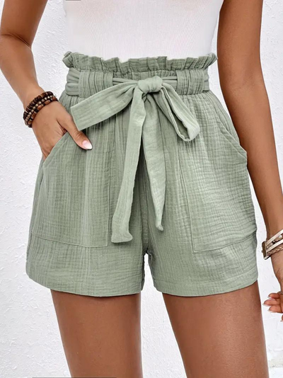 Shorts mit hoher Taille - Baumwolle - Taschen - Leinen Shorts - Sommerkleidung-Leyna Moda