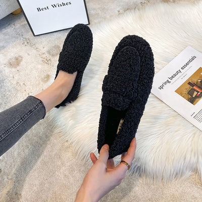 Slip-On Schuhe - Flache bequeme Teddy Loafers für Frauen-Leyna Moda