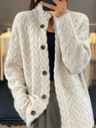 Strickjacke – leicht – hochgeschlossen – mit Knöpfen – Strickwaren für Damen-Leyna Moda