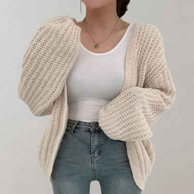 Strickjacke – vorne offen – grob gestrickt – Oversize-Strickjacke – Damenbekleidung-Leyna Moda