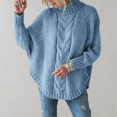 Strickpullover – Damenpullover mit lockerer Passform, hohem Kragen und Übergröße-Leyna Moda