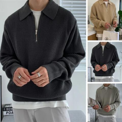 Strickpullover | Half Zip | Loose Fit | Pullover | Herrenbekleidung-Leyna Moda