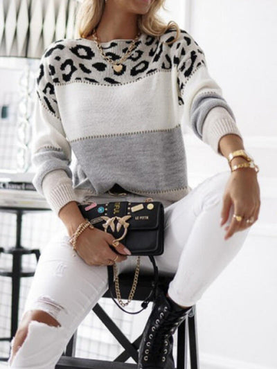 Strickpullover | Lose Passform | Leopard Print | Pulli | Damenpullover-Leyna Moda