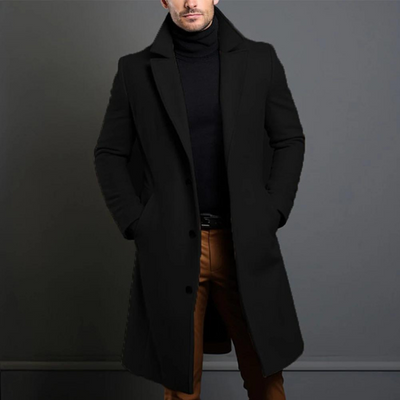 Trenchcoat – Klassischer langer einreihiger Woll-Trenchcoat für Herren-Leyna Moda