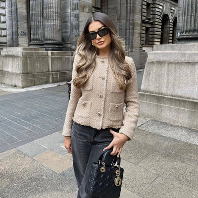 Tweed Jacke | Beige | Button-Up | Blazer Jacke | Damen Jacken-Leyna Moda