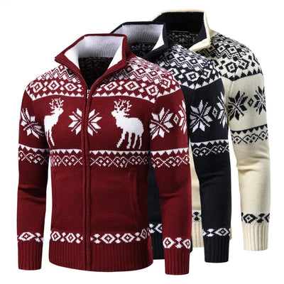 Weihnachts-Cardigan | Zip-Up | Stehkragen | Strickcardigan | Herren-Weihnachts-Shirts-Leyna Moda