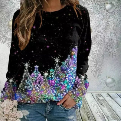 Weihnachts-Pullover – Glitzernd – Schwarz – Weihnachtspulli – Damenpullover-Leyna Moda