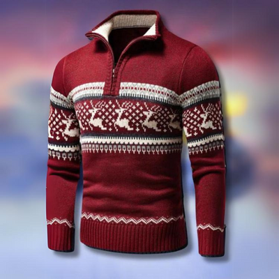 Weihnachts-Pullover | Halb-Reißverschluss | Rentier | Strickpullover | Herrenpullover-Leyna Moda