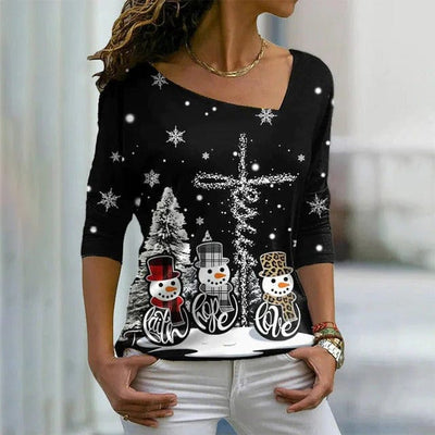 Weihnachts-Pullover – Langarm – Schneemann – Bluse – Winterkleidung für Damen-Leyna Moda