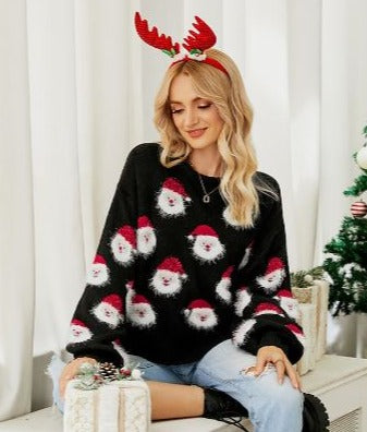 Weihnachts-Pullover | Weihnachtsmann | Gestrickt | Lustiger Weihnachtspulli | Winterkleidung für Frauen-Leyna Moda