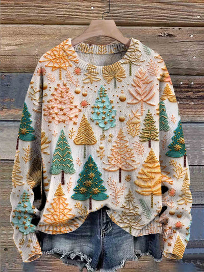 Weihnachts-Pullover – übergroßer Strickpullover mit Weihnachtsbaum für Damen-Leyna Moda